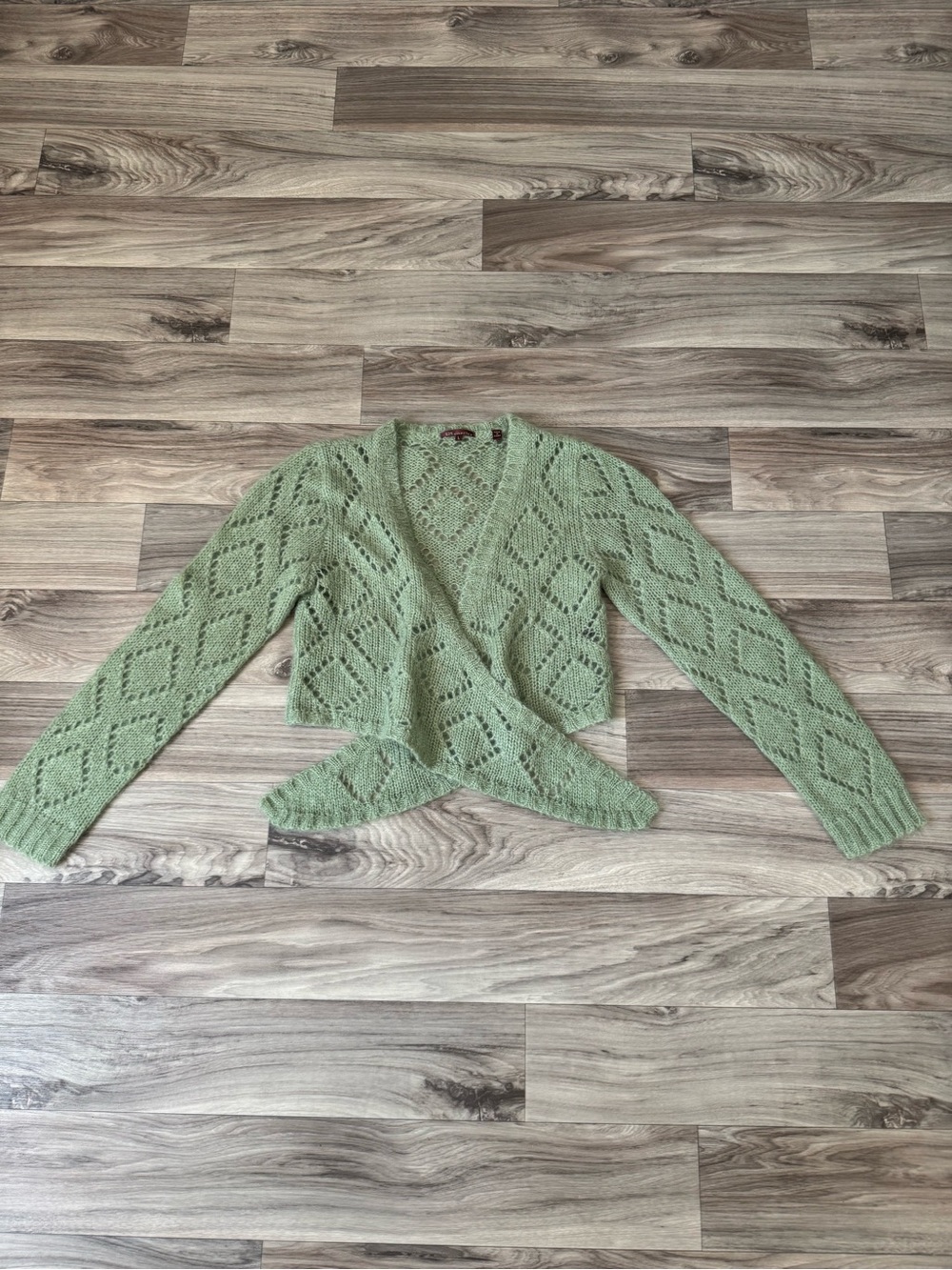 525 America Green Knit Cardigan in Kid Mohair Wool Blend Size Large